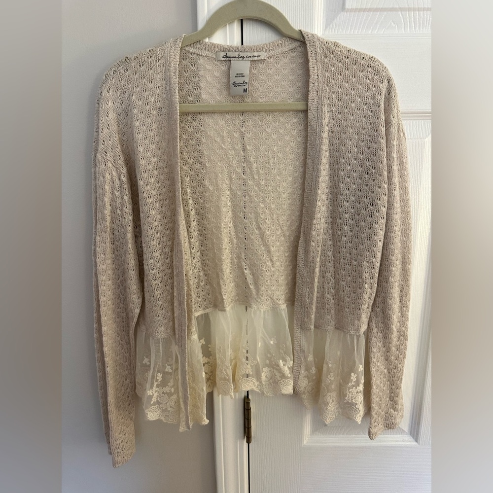 American Rag Lace Trim Sweater